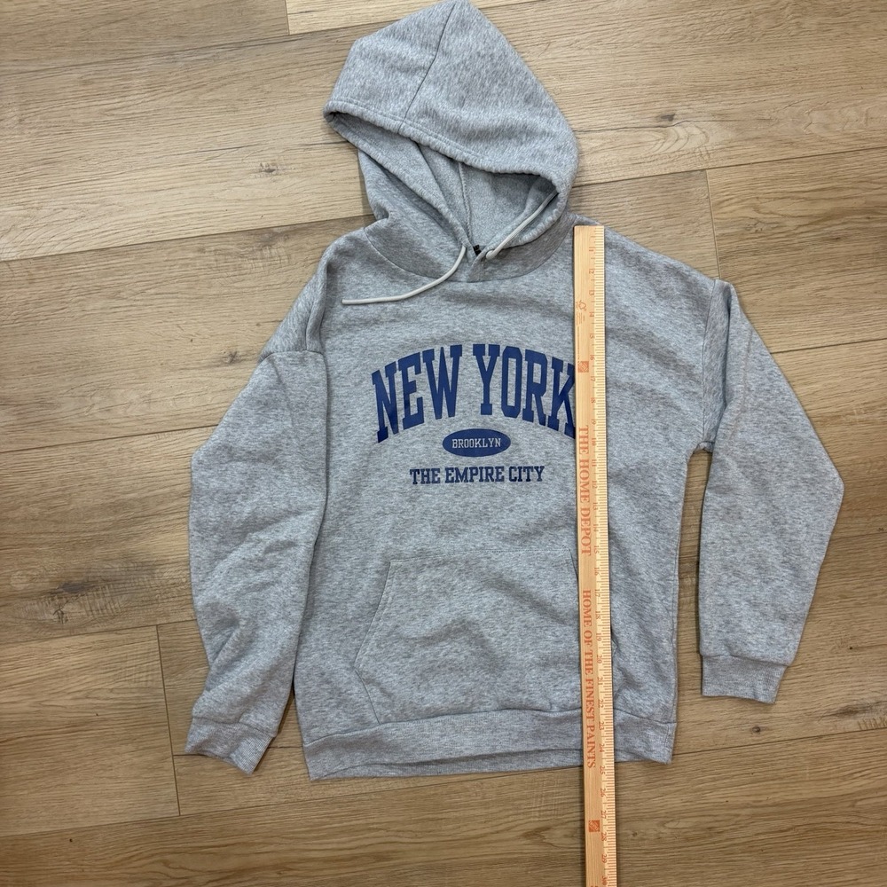 SHEIN New York Brooklyn Empire City Gray Pullover Hoodie Men's Medium M Fleece - Picture 4 of 7